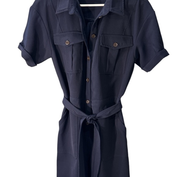 Greylin Blue Jumpsuit with Waist Tie and Short Sleeves - Picture 7 of 10